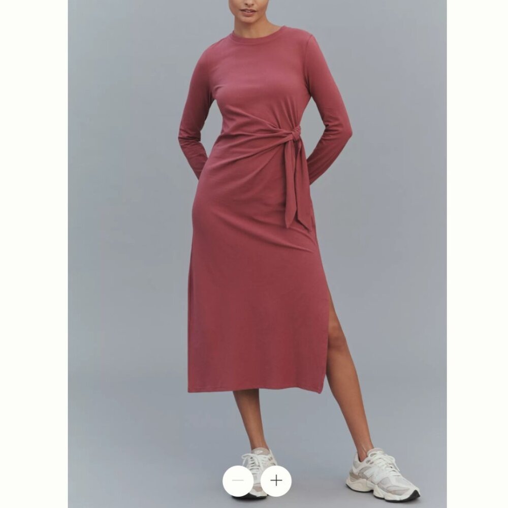 Anthropologie‎ Daily Practice Tie Breaker Midi Dress Plum Knit Long Sleeve S